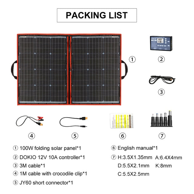 Dokio 18V 100w Solar Panel Flexible Foldble Solar Charge mobile phone usb Charge 12V Outdoor Solar Panels For camping/Boats/Home