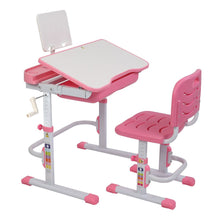 Load image into Gallery viewer, 80Cm Hand-Operated Lifting Table Top Can Tilt Children&#39;s Study Table And Chair Pink(With Reading Frame   Without Lamp)
