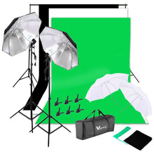 Load image into Gallery viewer, Kshioe 135W Silver Black Umbrellas with Background Stand Non-Woven Fabric (Black &amp; White &amp; Green) Set UK
